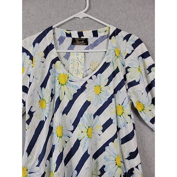 NWT Luiselle Italy 100% Linen White Floral Daisy SS Sundress Womens Med Pockets - Picture 3 of 13